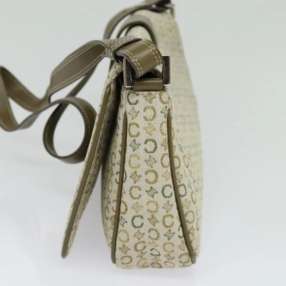 CELINE C Macadam Canvas Shoulder Bag Beige Brown Silver Auth gh040 - Picture 6 of 14